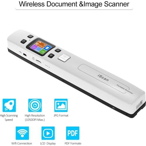 Wifi 1050DPI High Speed Portable Wand Document & Images Scanner A4 Size JPG/PDF Formate LCD Display for Business Reciepts Books
