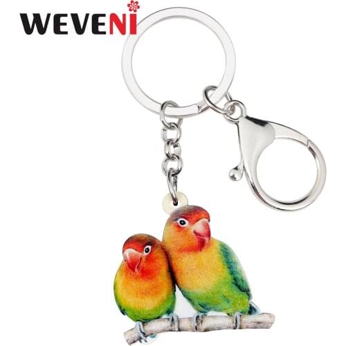 WEVENI Acrylic Africa Fischers Lovebird Parrot Bird Key Chains Keychain Novelty Animal Jewelry For Women Girls Bag Car Charms