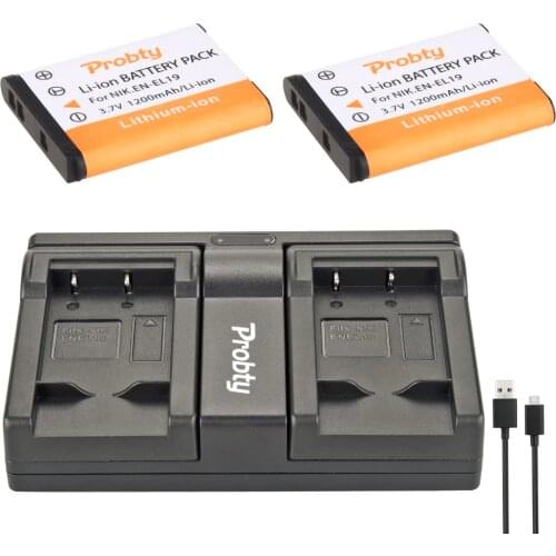 PROBTY 2pcs EN-EL19 EN EL19 Camera Battery + USB Dual Charger For Nikon Coolpix S32 S33 S100 S2500 S2750 S3100 S3200 S3300 S3400