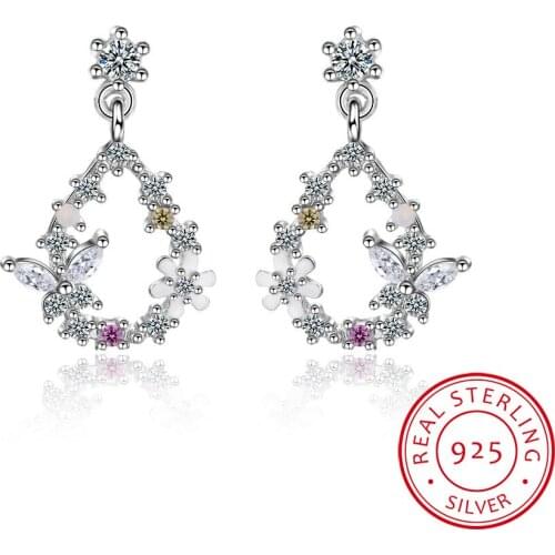 Charming 925 Sterling Silver Zirconia Butterfly Love Flower Basket Earring For Women Girl Gift oorbellen Fine Jewelry S-E814