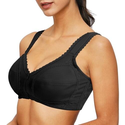Vgplay Front Closure Women Bralette Solid Wire Free Adjusted-Straps New Ladies Unlined Lace Back Full Cup Everyday Braletee