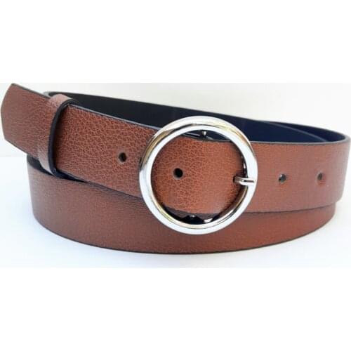 Women Tan Silver Ring Buckled Belt Special Ring Buckle Closure Modern Female Trousers Belt