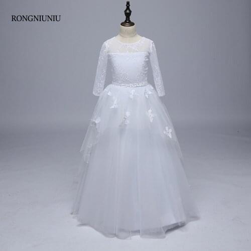 Flower Girl Dresses 2018 Lace Tull A-Line Long Sleeves Butterfly Custom Handmade Beading Pink Belt Floor Length Weddings