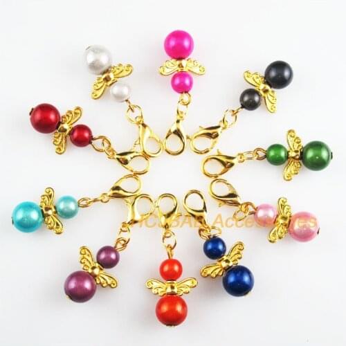 10 New Angel 14x21mm Charms Mixed Ball Acrylic Gold Color Retro With Lobster Claw Clasps
