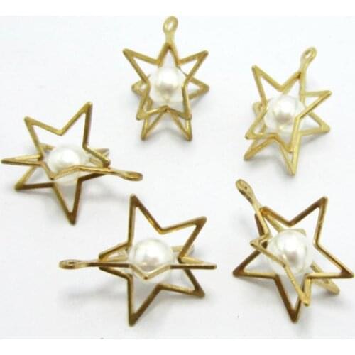 Brass charms 17x15mm Earrings charms Solid star with pearl Raw brass earrings findings -20pcs R825