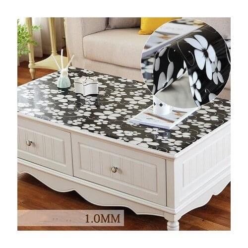 2019 Soft Glass PVC Transparent Waterproof Anti-hot Tablecloth Home Coffee Mat 1.0mm Kitchen Oilcloth for Wedding Party