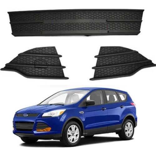 3 Pcs/Set Front Bumper Grille Fog Light Lower and Upper Covers Black Pane Kits ABS for Ford Escape 2013 2014 2015 2016 Black