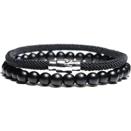 Noter 2pcs/pair Match Bracelet For Men Boy Minimalist Real Natural Onyx Volcanic Stone Braslet For Hombre Rope Chain Brazalete
