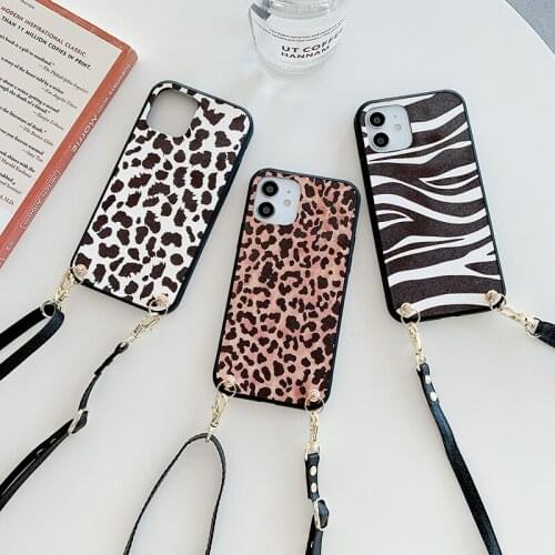 Leopard Print Phone Case For SAMSUNG S20 S 10 9 PLUS 10LITE NOTE 20 8 9 ULTRA PRO Luxury Strap Soft Silicone Lanyard Cover