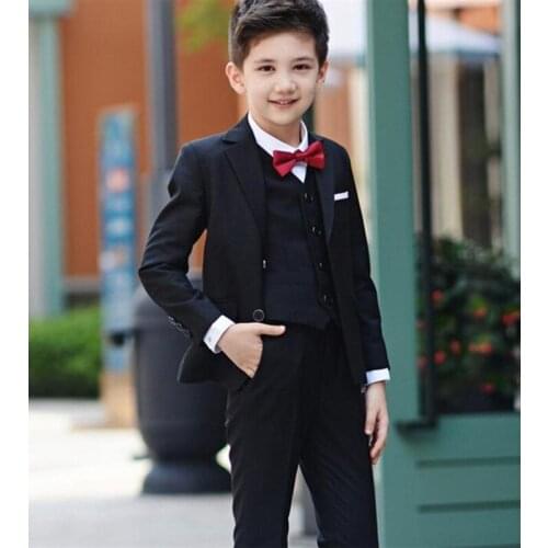 Black Boys Suits for Wedding Prom Boy Suits Formal Costumes for Boys Kids Tuxedo Childrens Blazer Clothes 3 (Jacket+Pants+Vest)