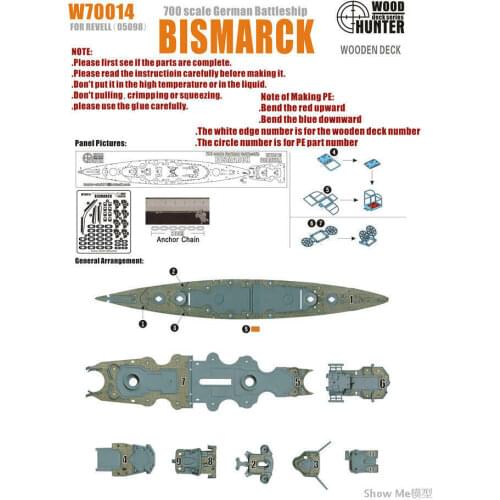 Hunter W70014 1/700 Wood deck WWII German Bismarck for Revell 5098