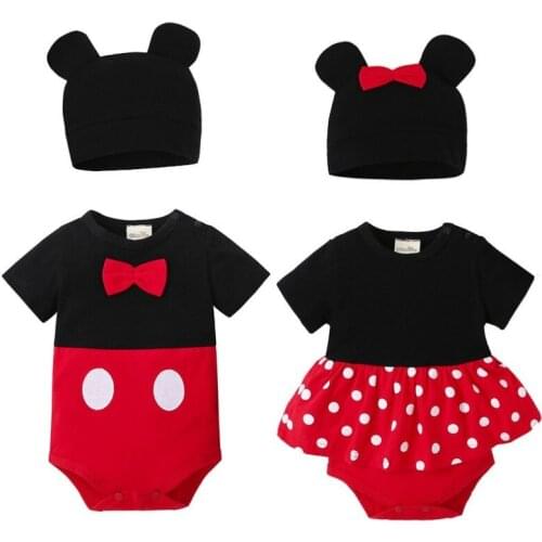 Cartoon Boys Girls Rompers Childrens Clothing Onesies Summer Baby Cotton Cute Short-sleeved Triangle with Hats 6M-3T