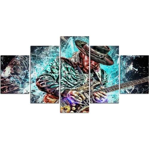 Home decor 5 pieces printed abstract Guitar master Stevie Ray Vaughan canvas wall art picture for living room posters and prints