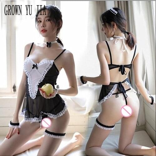Erotic Women Backless Maid Cosplay Sexy Costume Porno Temptationmaid French Maid Uniforms Naughty Lingerie Sex Play Sling Skirt