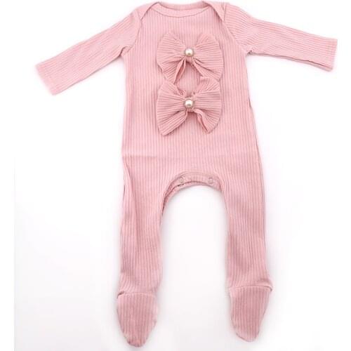Girls Bow Cotton Striped bodysuit Footies Casual Solid color baby Kids Long sleeves jumsuits Childs Clothes Pajamas Customized