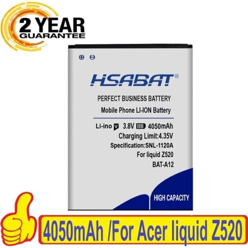 HSABAT 4050mAh Battery for acer liquid Z520 battery Liquid Z520 Dual SIM (P/N BAT-A12(1ICP4/51/65) KT.00104.002) BAT-A12