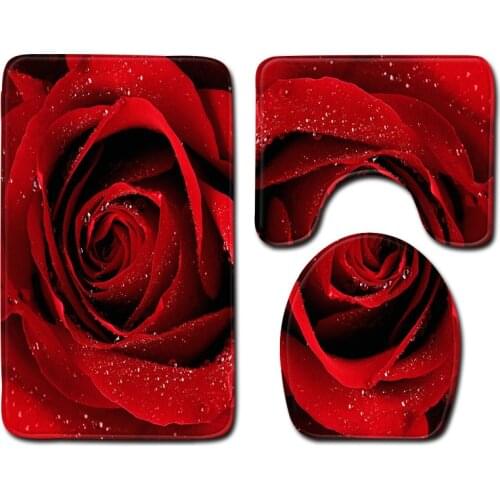 Valentines Day Red Rose Bath Mat Bathmate Anti Slip Bathroom Rugs 3D Toilet Mat Printing Doormat Carpet Toillete Seat Cover