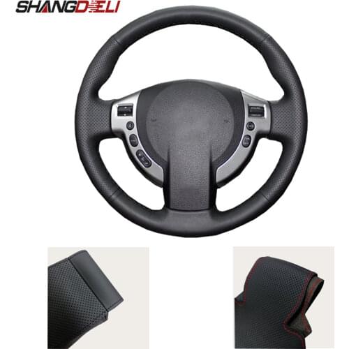DIY Soft Hand-stitched Black PU Leather Steering Wheel Cover with Needle and Thread for Nissan Tiida 2005 - 2010