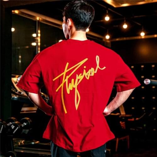 Fashion Casual T-Shirt Men Gym Fitness Cotton t shirt Male Loose Fashion Print Short sleeve Tee shirt Tops Summer Sport Clothing