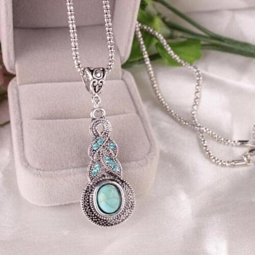 Explosion European and American Style Jewelry Set Retro Jewelry Blue Turquoise Necklace Crystal Pattern