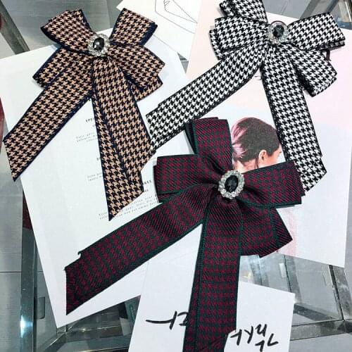 New Woman Brooches Big Plaid Ribbon Bowknot Shirt Rhinestone Brooch Pin Fashion Jewelry Shirt Dress Suits Accessories