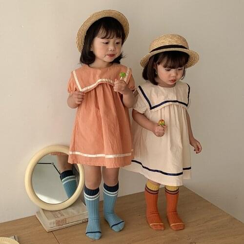 New Summer Navy Collar Japanese and Korean Style Dress Flower Girl Dresses Kids Dresses for Girls Flower Girl Dresses