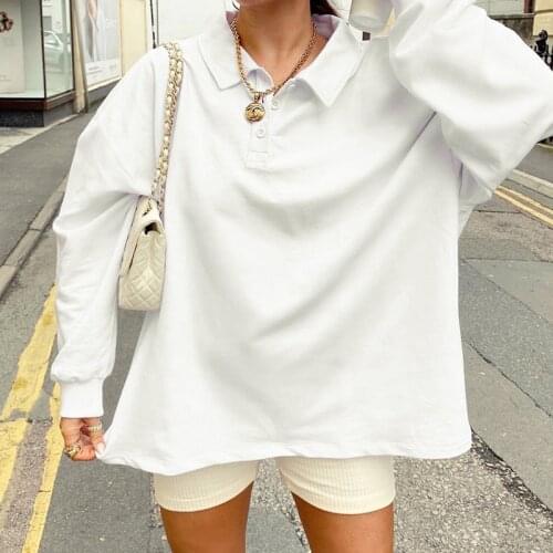 Solid Loose Oversized Hoodies for Women winter Harajuku Commuting Casual Streetwear y2k Long Sleeve lapel PoLo shirt Sweatshirts