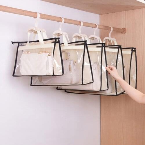 Hanging Organizer Nonwoven Handbag Organizer Clear Pockets Hanging Storage Bag Wardrobe Closet