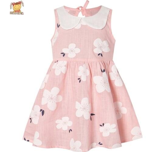 Baby Girls Sleeveless Dresses Summer Flower Print Kids Summer Princess Solid Cotton Clothing Children Dress Clothes Outfit