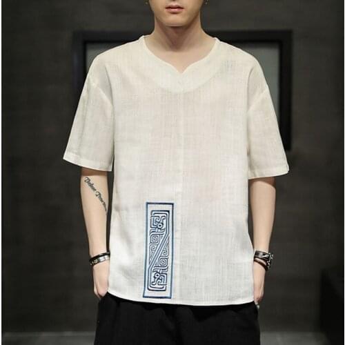 2021 Summer Chinese Style Shirt Men Casual Kung Fu Clothes Cotton Linen Asian Streetwear Shirts Short Sleeve Men Tops 30516