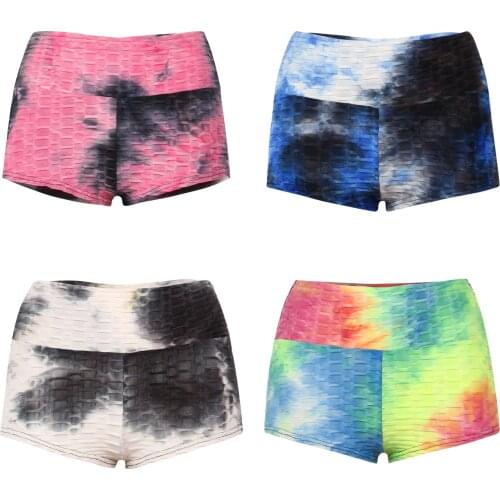 Sexy Women Summer Sports Shorts Tie-Dye High-Waist Stretchable Ripped Yoga Short Pants Gym Wear Short 4 Colors 2021