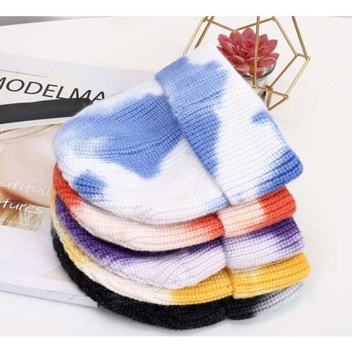 Skullies Beanies Tie-Dye Ribbed Short Skullcap Men Winter Beanie Hat Women Winter Hats For Men Caps Bonnet Women Knitted Hat