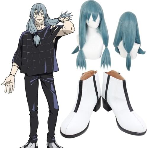 Jujutsu Kaisen - Blue Costume Wig Heat Resistant Synthetic Hair Double Braid Wig Accessories Shoes Halloween