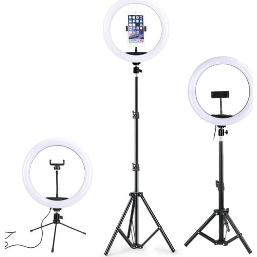 LED Selfie Ring Light 26cm 10inch Photography Lighting With Tripod Stand Phone Holder Dimmable Lamp For Photographic Video Live