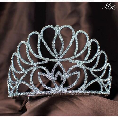 Floral Tiara Handmade Clear Crystal Crown Austrian Rhinestone Flower Gril Headband Pageant Prom Party Crowns Crow/ Hair Combs