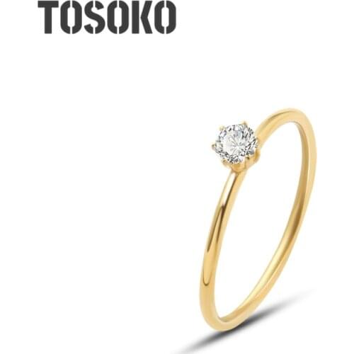 TOSOKO Stainless Steel Jewelry Ins A Small Zircon Ring Tail Ring Womens Fashion Single Ring Simple Ring BSA160