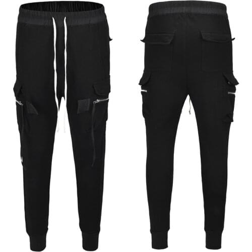 High Street trend Multi-pocket long rope slim fit harem pants cotton casual pants