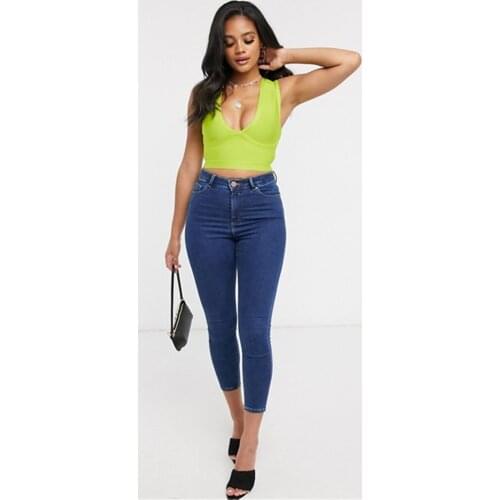 High Quality Sexy Yellow V-Neck Strapless Solid Bandage Womens Tops Celebrity Night Club Party Tops