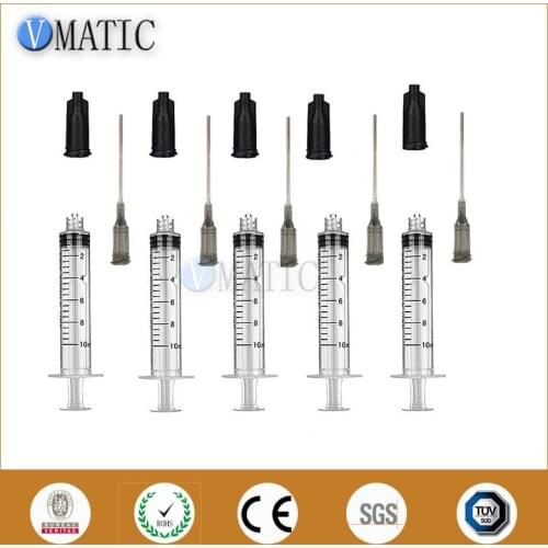 High Quality Non Sterilized 5 Pcs Plastic Luer Lock 10ml/Cc Manual Syringe With Needle Tips 16G 1 Inch & Caps / Stopper