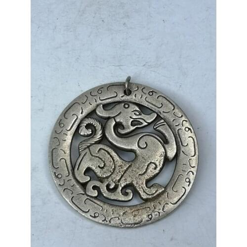 YIZHU CULTUER ART Collection Old Chinese Tibet Silver Hand-made Unicorn Amulet Necklace Pendant