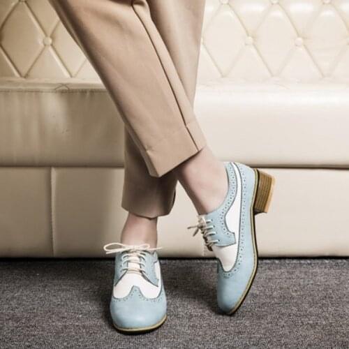 EAGSITY vintage oxford shoes women shoes brogue lace up pointed toe fashion casual ladies derby shoes party