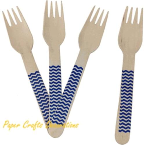 50pcs/lot 6.5inch/16cm Disposable Wooden Cutlery Party Decorations Supplies Chevron Wooden Forks Tablewares