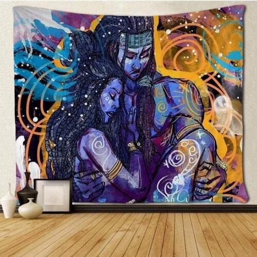 African American Couple Art Tapestry Hippie Colorful Abstract Wall Hanging