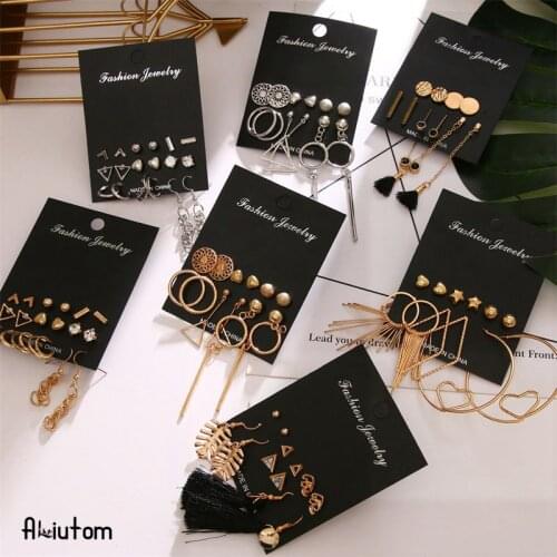 ALIUTOM Fashion Bohemian Tassel Earrings Set For Women 2020 Geometric Butterfly Shell Flower Leaf Pearl Crystal Rattan Pendants