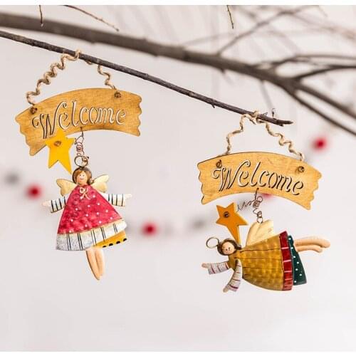 American Style Retro Creative Christmas Angel Wooden Small Pendant Door Hanging Decoration Christmas Welcome Pendant Decorations