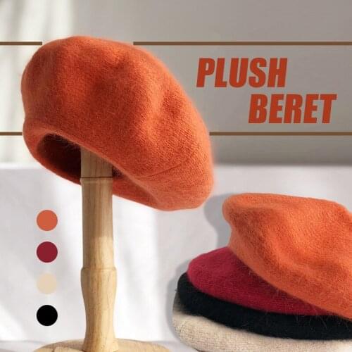 Women Autumn Winter Hat Rabbit Fur Wool Berets French Artist Beret Painter Hat Vintage Girls Female Elegant Warm Walking Cap
