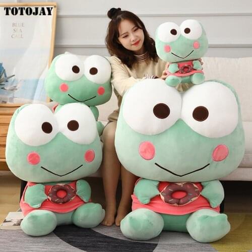 45/60cm Big Cute Fatty Big Eyes Frog Plush Toys Holding Donut Soft Down Cotton Animal Doll Stuffed Pillow Gift for Kids Lovers