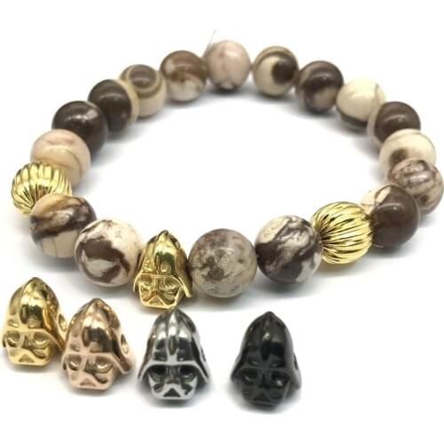 2mm 316L Stainless steel Plated Gold Warrior Beads Charms Skull Beasts Spacer Beads for Bracelet Jewelry Making