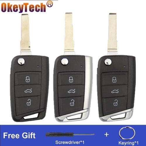 OkeyTech Folding Flip Remote 3 Buttons Car Key Shell Case For Volkswagen For VW Golf 7 GTI MK7 Skoda Octavia A7 Seat Metal Edge