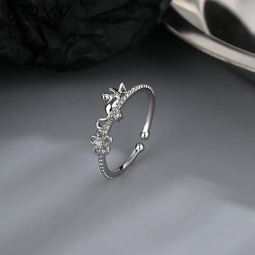 CIAXY 925 Sterling Silver Cute Cat with Small Flower Rings for Women Sexy Elegant Butterfly Ring Adjustable Fashion Jewelry
